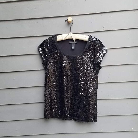 INC Black Sequin Top - Bling for the Holidays - size Med - Picture 1 of 3